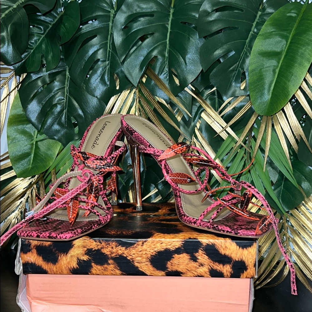 Women's Pink Lace-Up Heels